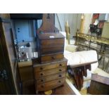 A Victorian mahogany wall bracket and antique miniature chest having 4 drawers and 2 other items