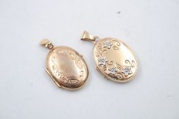 2 x 9ct Gold lockets inc. oval, floral design 3.9g
