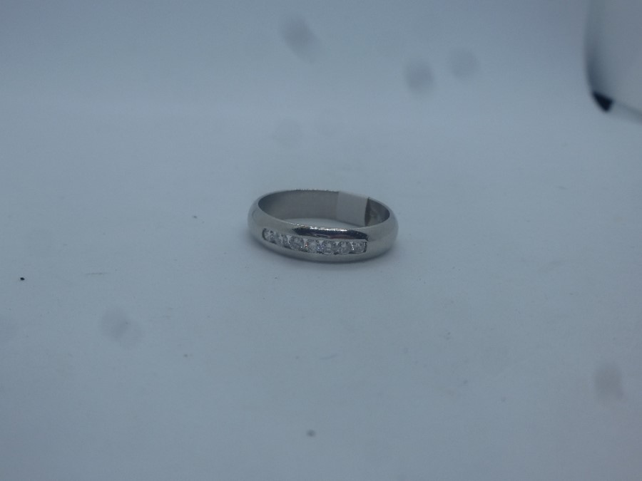 Platinum band ring with channel set brilliant cut diamonds, approx 6.5g, marked 950 - Image 2 of 2