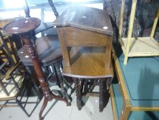 Drop leaf table on barley twist supports and a wooden writing slope with drawers etc