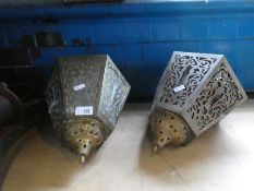 A pair of pierced brass Islamic style ceiling lamps