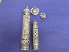 Two silver scroll cases both marks and of ornate design total weight 227g, possibly of Jewish herita