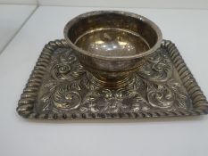 A large silver tray of very ornate and decorative design. Foliate design with birds and trees, hallm