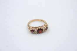 vintage 9ct gold garnet & gemstone gypsy ring 3.2g