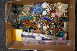 Box of mixed costume jewellery to incl. necklaces Swatch watch, cigarette case etc