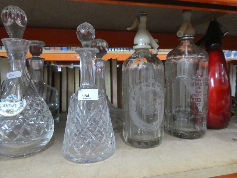 A selection of glass decanters, some with labels and vintage soda syphons - Image 2 of 2