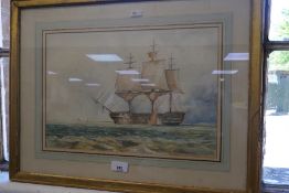 A 19th century watercolour of HMS Orion 1852 by E.W.Ellis 39.5 x 27cms