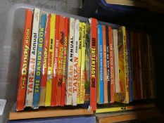 2 Boxes of Childrens annuals and a box of hardback books to incl. Sherlock Holmes, Dickens etc