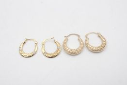 2 x 9ct Gold hoop earrings inc. ornate, heart design 1.7g