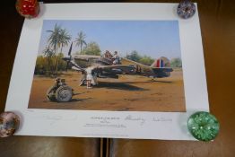 Gavin Mackay 'Chasing the Flying Scotsman' print signed by Lady Bader and a small Robert Taylor prin