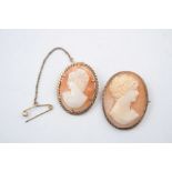 2 x vintage 9ct Gold framed shell cameo brooches 10.4g