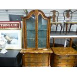 An antique Dutch marquetry display case having a pair of doors and 4 graduated drawers to the base 8