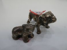 A silver Bear Cub hallmarked London 1977 JHH maker's mark. And a silver Bulldog hallmarked Chester 1