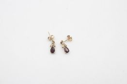 vintage 9ct gold garnet & gemstone drop earrings 1.2g
