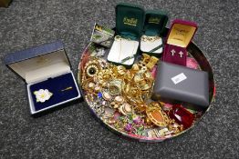 Box costume jewellery to include boxed earrings, silver cameo bracelet, brooches etc