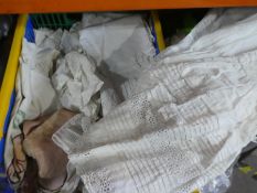 Box of linen, tablecloths etc