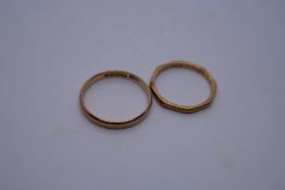 2 9ct rose gold wedding bands, both marked 375 size M and P, 3g