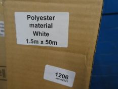 Seven boxed rolls of polyester material 1.5m x 50m in white