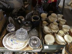 A box of Minton 'St James' to incl. cups, saucers and bowls and a box of mixed glass, silver plate a
