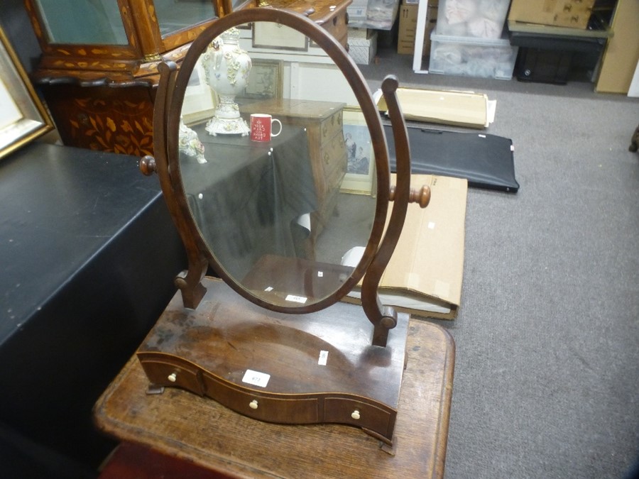 An antique Serpentine fronted dressing mirror having three drawers and two other items - Image 2 of 3