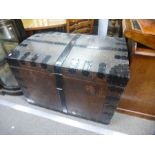 Old oak and metal bound silver chest, 96 cm