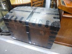 Old oak and metal bound silver chest, 96 cm