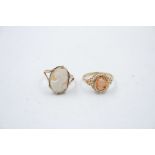 2 x 9ct Gold shell cameo rings 4.2g