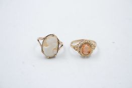 2 x 9ct Gold shell cameo rings 4.2g