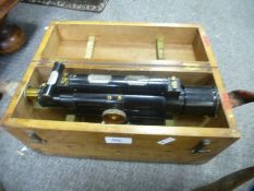 Old Theodolite by A G Thornton, in fitted case with tripod stand and one other