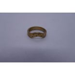 9ct yellow gold wave design band ring, set with 10 small diamonds, marked 375, size O, 4.5g