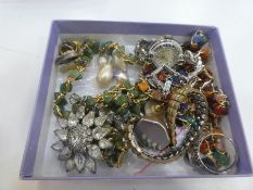 Small quantity of costume jewellery including hardstone necklaces, watches, silver ring, silver marc