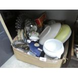 Two mixed boxes of various china and glassware including collector's plates, etc plus sundries