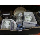 Box of china and glass to incl. Wedgwood, Minton, Doulton collectors plates etc