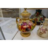 A Royal Worcester two handled vase and ewer decorated with blackberries, signed K.Blake, 24cm slight