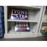 Two old enamel signs for Lyons Tea and Park Drive plain and Corked tipped cigarettes