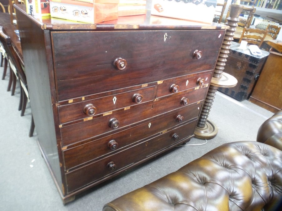 An antique mahogany secretaire chest, 124cms