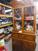A mahogany secretaire bookcase with two glazed doors