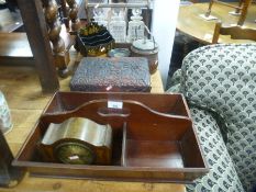 Antique mahogany cutlery tray, an oak tantalus and sundry