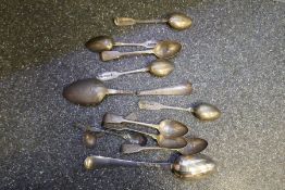 A selection of various silver and possibly white metal spoons AF, different hallmarks, 9.02ozt appro