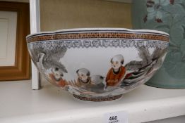 A Chinese eggshell bowl decorated children, 24.5cms and a vase decorated flowers