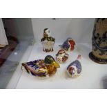 Five Royal Crown Derby paperweights of birds