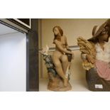 A Lladro Gres figure of seated nude with dove, No 1371, - chip to wing