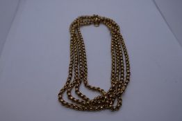 9ct yellow gold double strand belcher chain, marked 9ct, approx 69cm, 47.7g