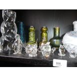 A pair of LOETZ style vases having silver rims, Swarovski animals and other glassware