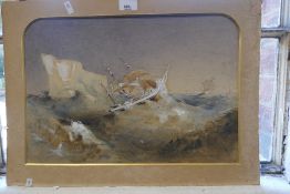 A 19th century watercolour of ships bedside Iceberg, unsigned on board 46x31cms