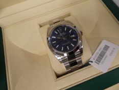 Boxed as new Rolex Datejust 41, model 126300, stainless steel Oyster bracelet with blue face, unworn