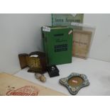 A Selection of vintage cook books, photography and a cased travelling clock