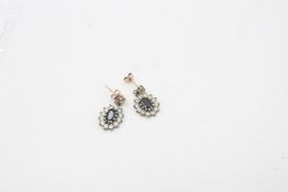9ct gold sapphire and gemstone cluster drop earrings 2.5g
