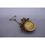 9ct yellow gold brooch in the form of a floral spray with a 1913 half sovereign, gross weight