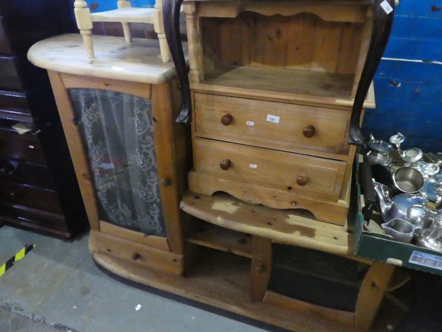 Pine storage unit with two glass doors and shelves, 2 drawer with open shelf bedside and a two tier - Image 2 of 2